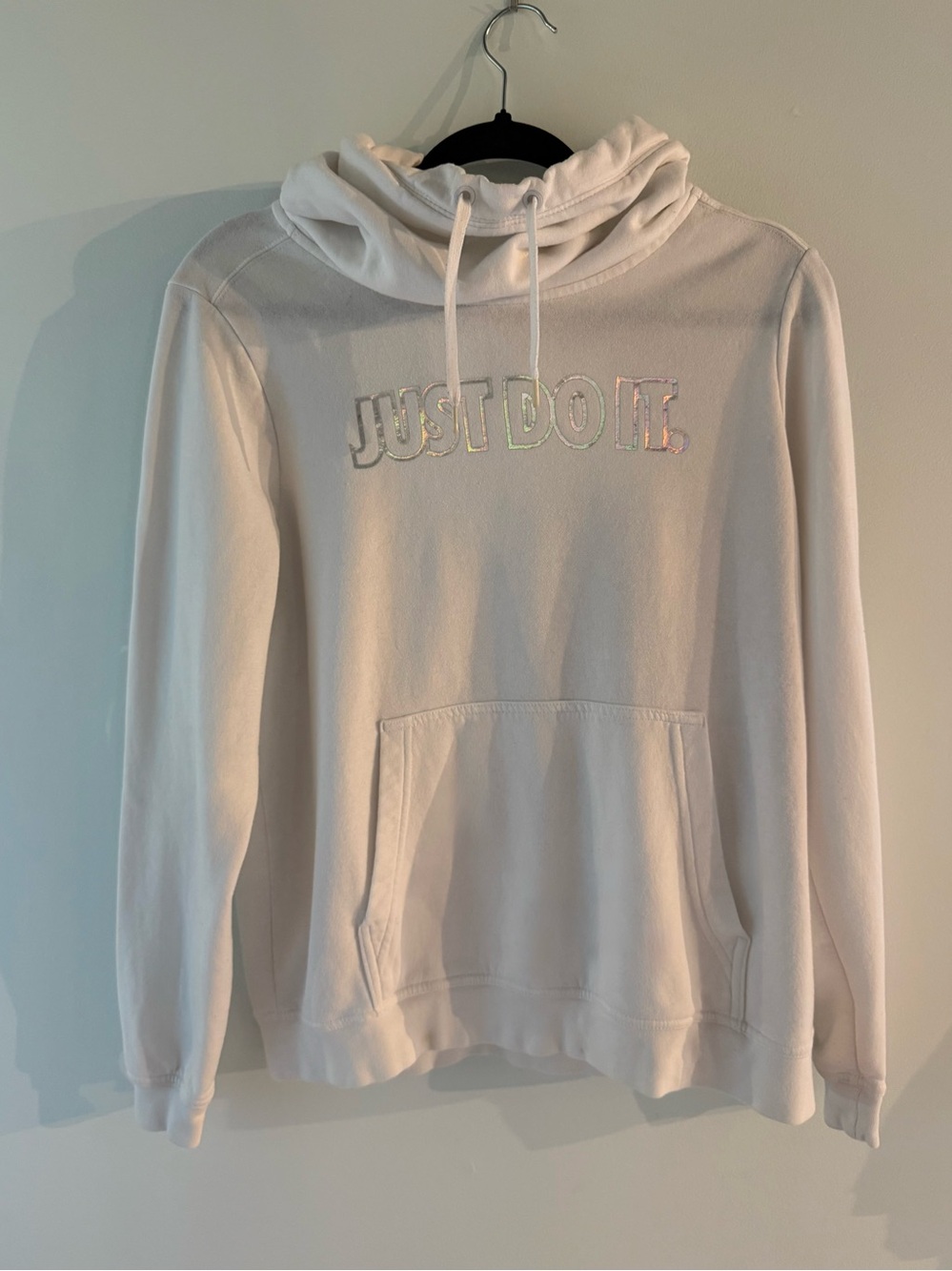 🪩 Nike Holographic Cowl Neck Hoodie w/ Iridescent "Just Do It" - EGU Condition